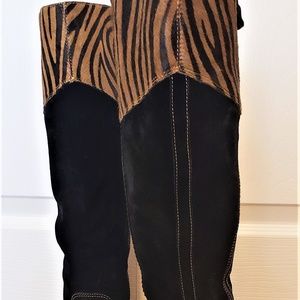 Italian,Zebra marks leather knee-high boots